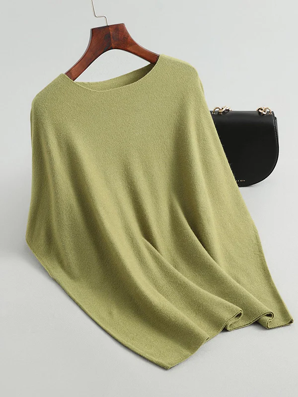 Half Sleeves Loose Solid Color Off-The-Shoulder Knitwear Pullovers Sweater Tops - Image 16