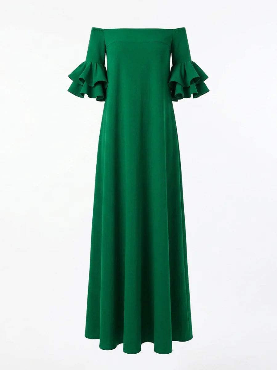 Half Sleeves Loose Solid Color Off-The-Shoulder Maxi Dresses - Image 5