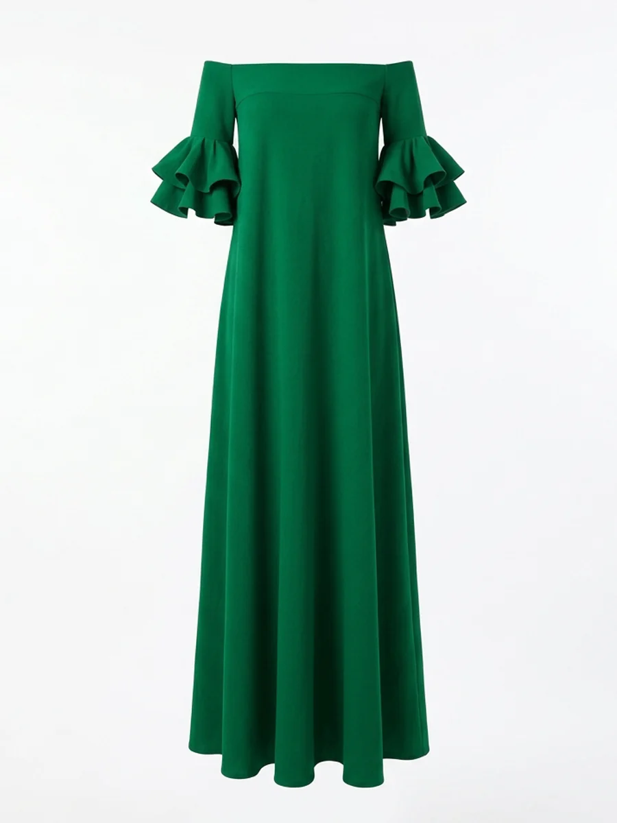 Half Sleeves Loose Solid Color Off-The-Shoulder Maxi Dresses - Image 8
