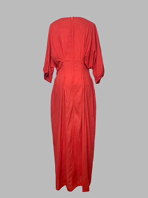 Half Sleeves Loose Solid Color Round-neck Maxi Dresses - Image 7