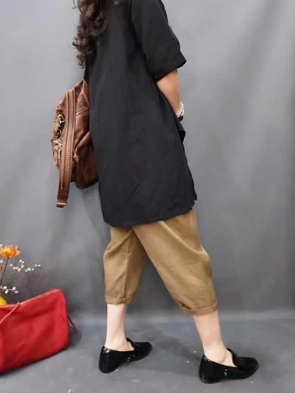 Half Sleeves Loose Solid Color Round-Neck T-Shirts Tops - Image 5