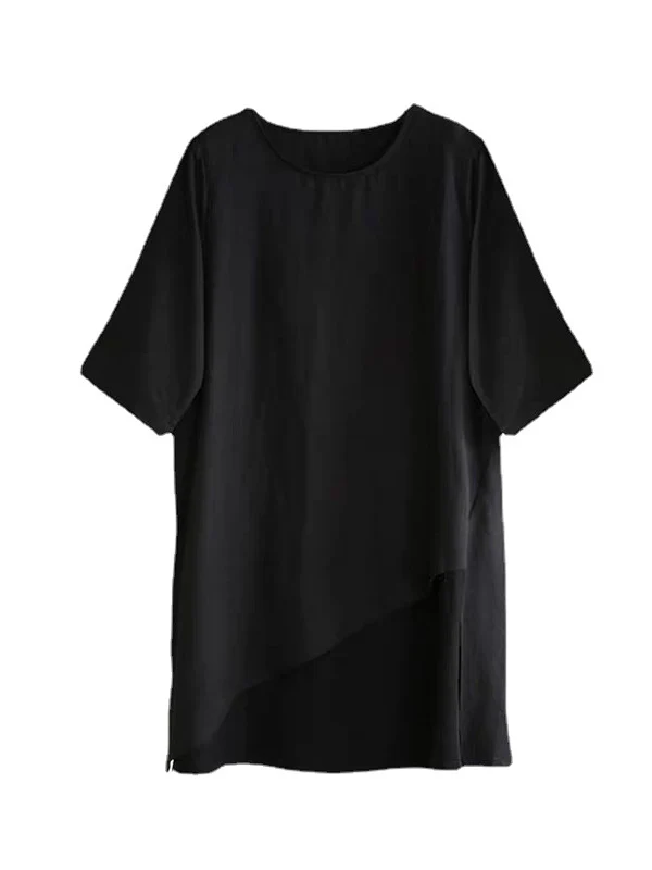 Half Sleeves Loose Solid Color Round-Neck T-Shirts Tops - Image 6