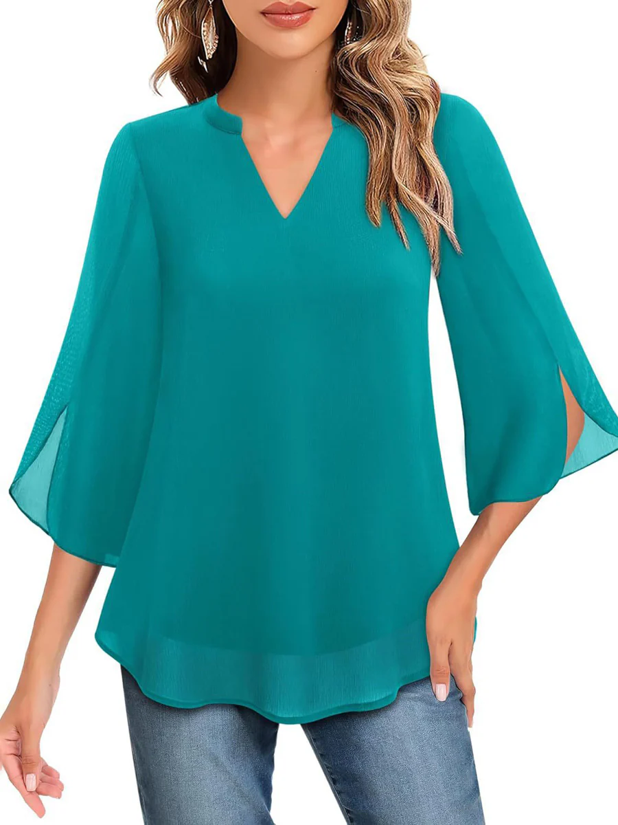 Half Sleeves Loose Solid Color V-Neck Blouses&Shirts Tops - Image 10