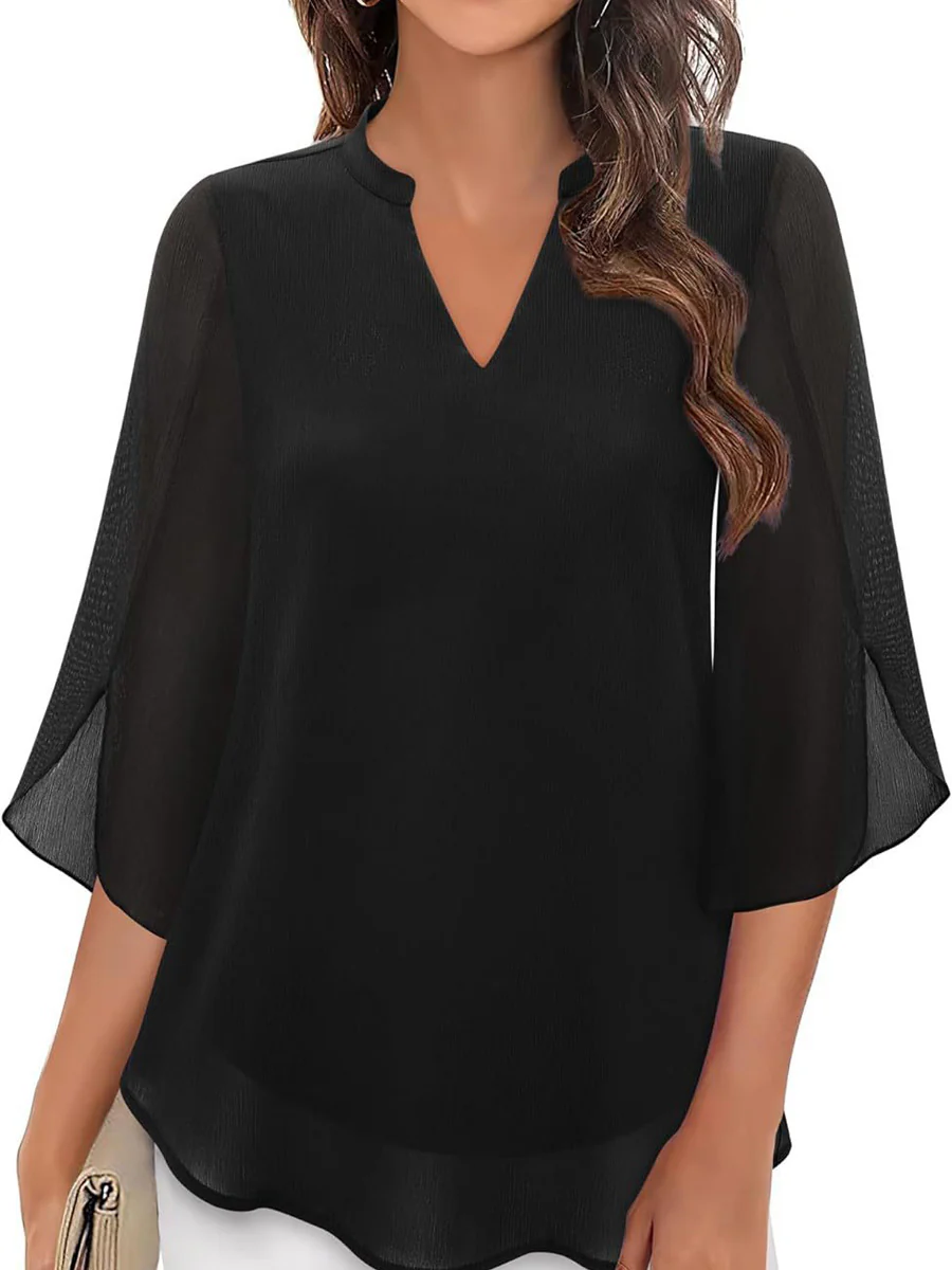 Half Sleeves Loose Solid Color V-Neck Blouses&Shirts Tops - Image 13