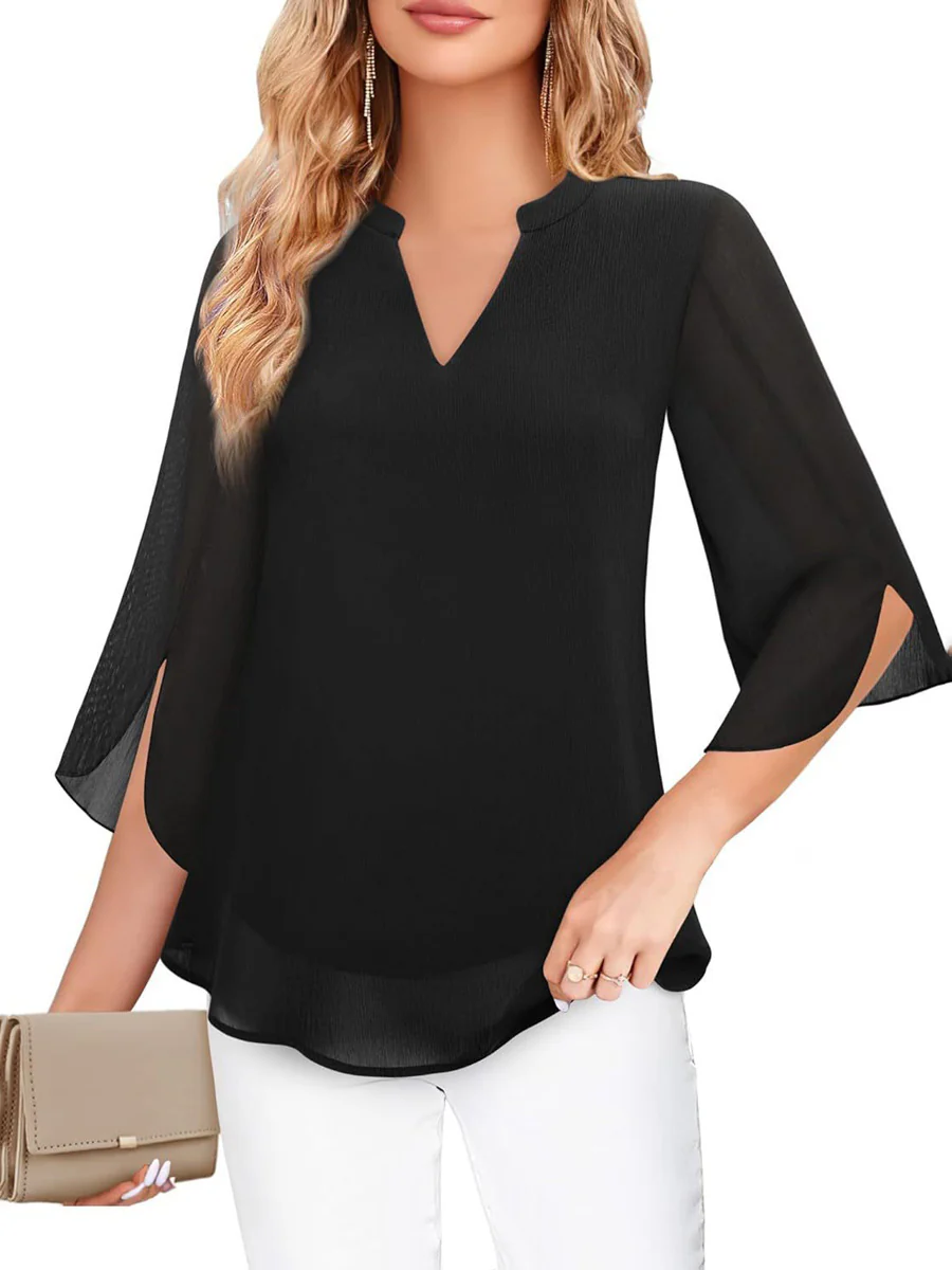Half Sleeves Loose Solid Color V-Neck Blouses&Shirts Tops - Image 14