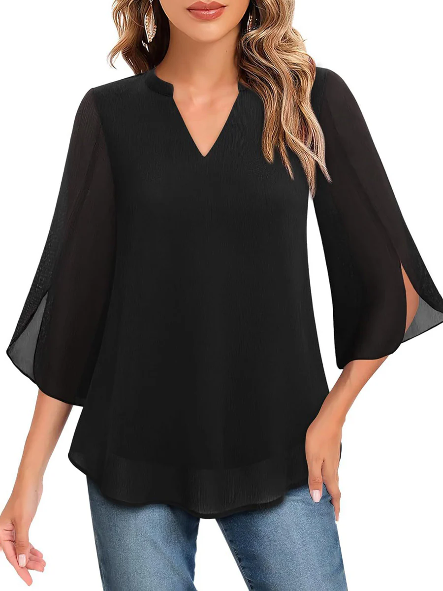 Half Sleeves Loose Solid Color V-Neck Blouses&Shirts Tops - Image 15
