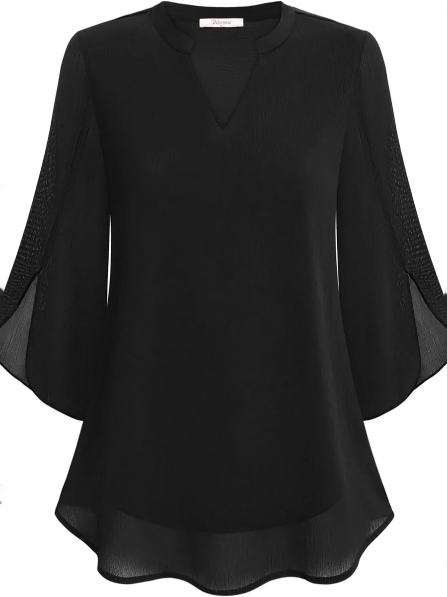 Half Sleeves Loose Solid Color V-Neck Blouses&Shirts Tops - Image 16
