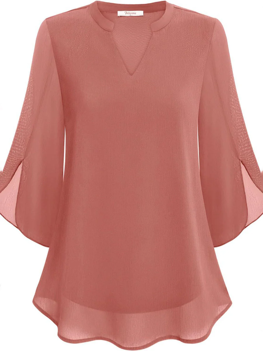Half Sleeves Loose Solid Color V-Neck Blouses&Shirts Tops - Image 17