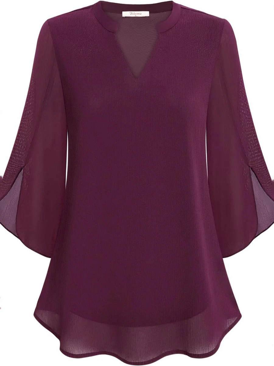 Half Sleeves Loose Solid Color V-Neck Blouses&Shirts Tops - Image 18