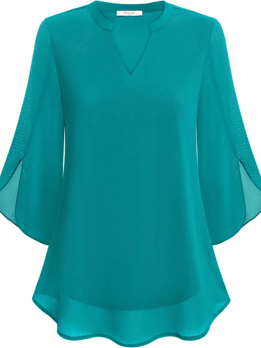 Half Sleeves Loose Solid Color V-Neck Blouses&Shirts Tops - Image 19