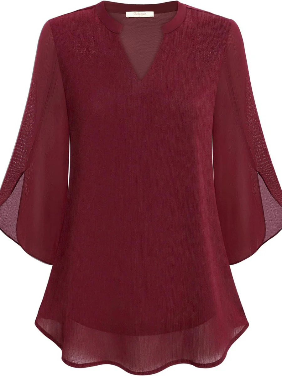 Half Sleeves Loose Solid Color V-Neck Blouses&Shirts Tops - Image 20