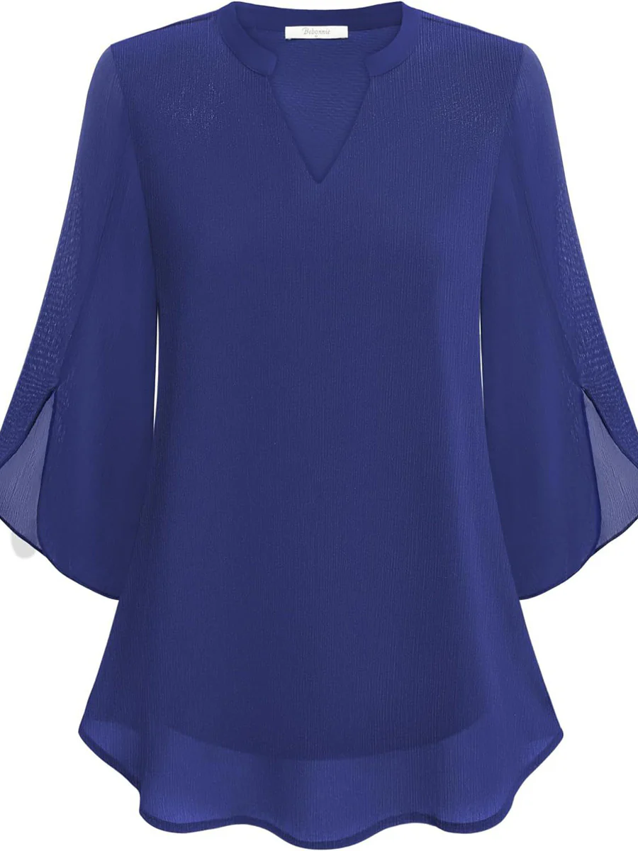 Half Sleeves Loose Solid Color V-Neck Blouses&Shirts Tops - Image 21