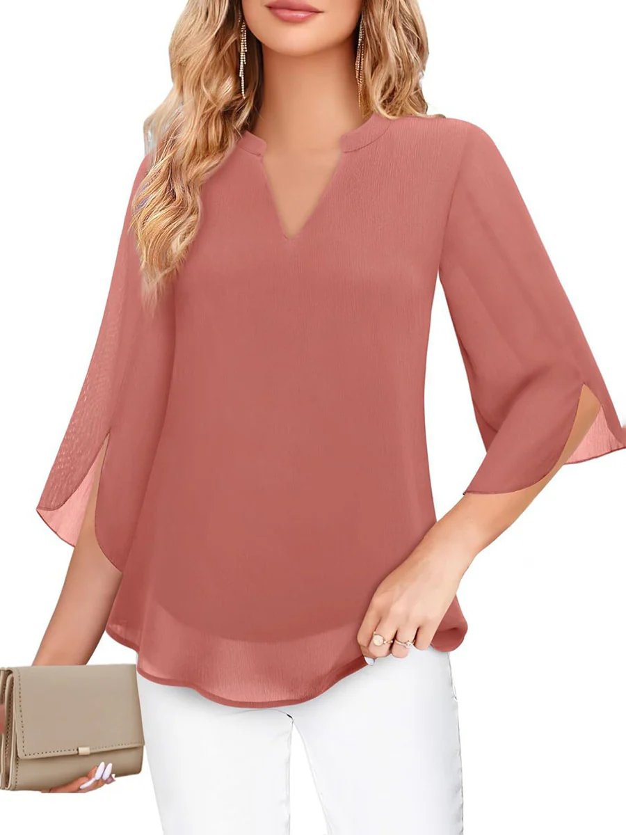 Half Sleeves Loose Solid Color V-Neck Blouses&Shirts Tops - Image 22