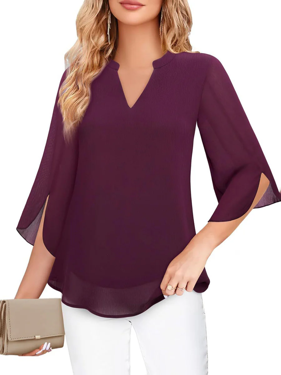 Half Sleeves Loose Solid Color V-Neck Blouses&Shirts Tops - Image 23