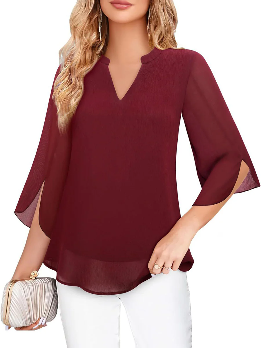 Half Sleeves Loose Solid Color V-Neck Blouses&Shirts Tops - Image 24