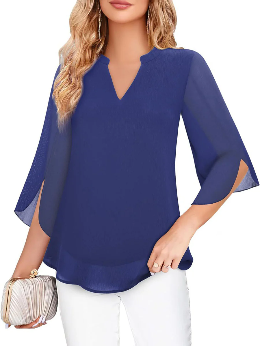 Half Sleeves Loose Solid Color V-Neck Blouses&Shirts Tops - Image 25