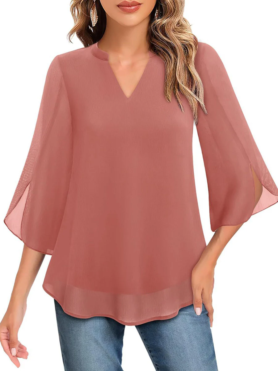 Half Sleeves Loose Solid Color V-Neck Blouses&Shirts Tops - Image 7