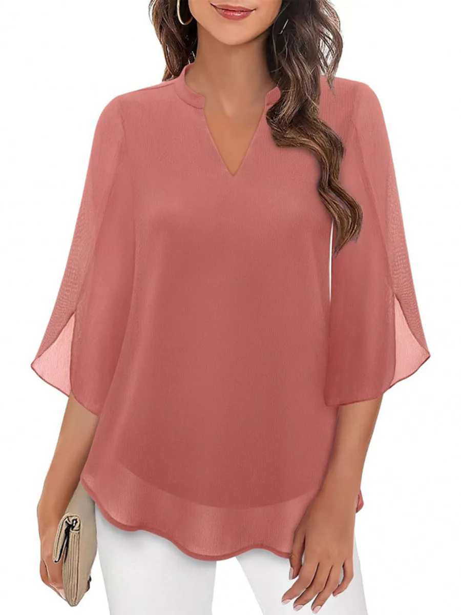 Half Sleeves Loose Solid Color V-Neck Blouses&Shirts Tops - Image 8