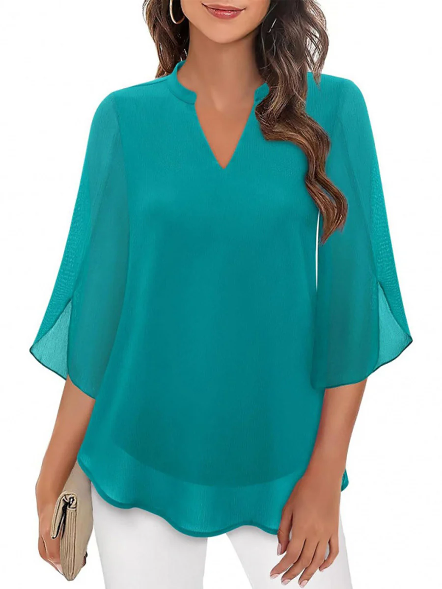 Half Sleeves Loose Solid Color V-Neck Blouses&Shirts Tops - Image 9