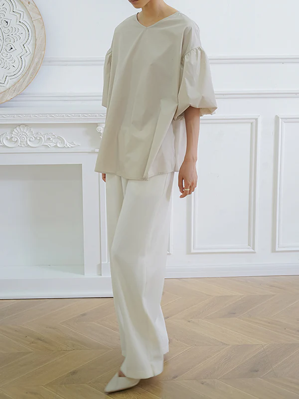 Half Sleeves Loose Solid Color V-Neck Blouses&Shirts Tops - Image 13