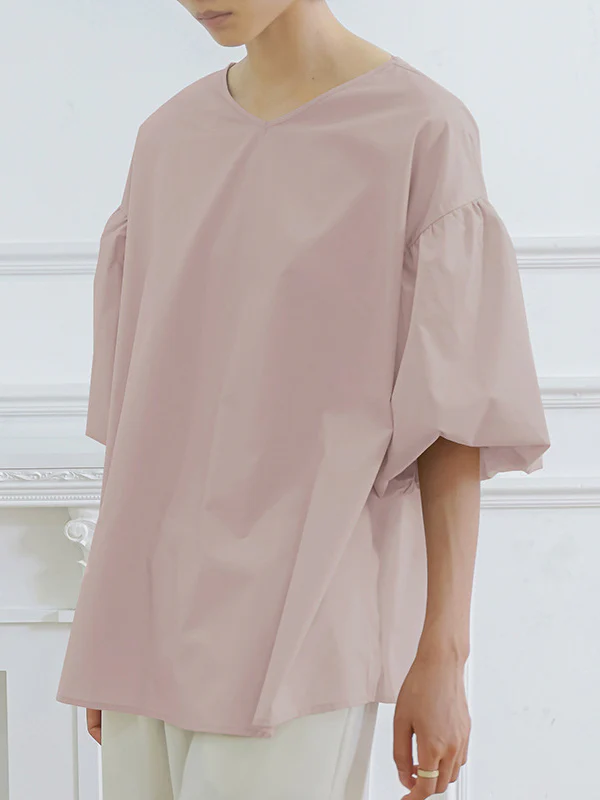 Half Sleeves Loose Solid Color V-Neck Blouses&Shirts Tops - Image 2