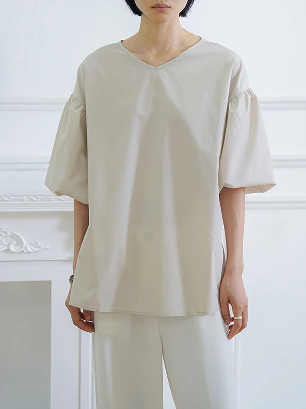 Half Sleeves Loose Solid Color V-Neck Blouses&Shirts Tops - Image 7