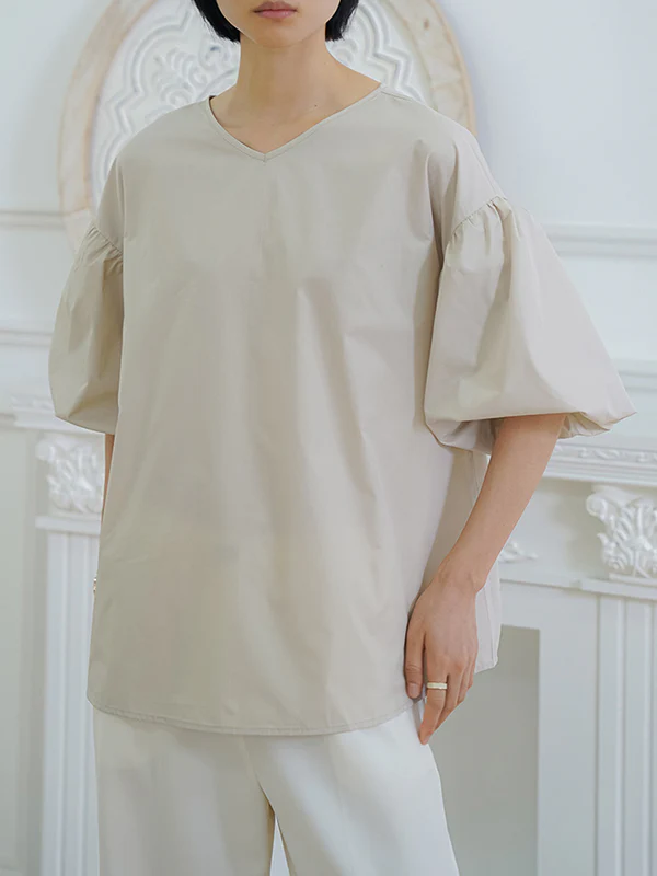 Half Sleeves Loose Solid Color V-Neck Blouses&Shirts Tops - Image 8
