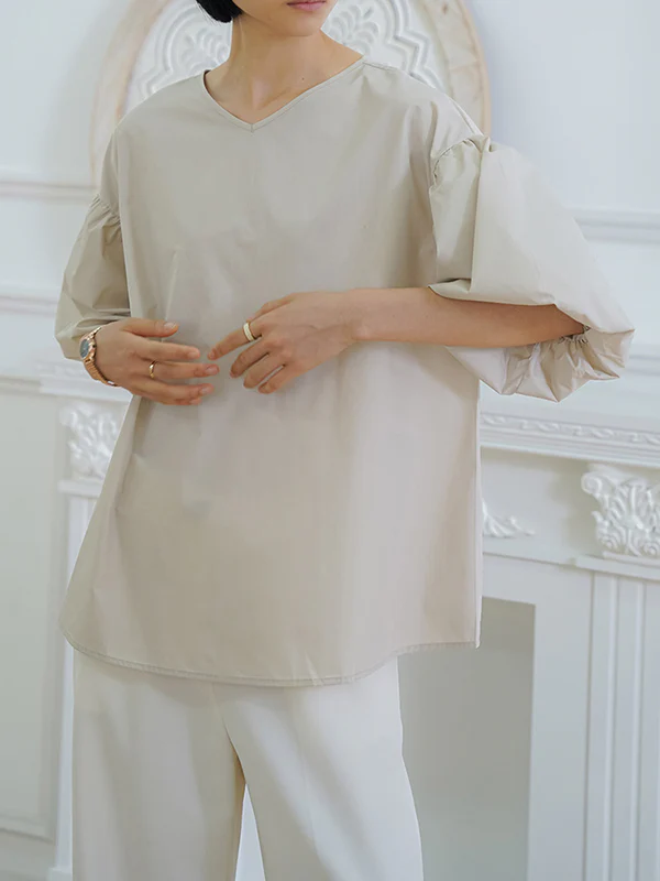Half Sleeves Loose Solid Color V-Neck Blouses&Shirts Tops - Image 9