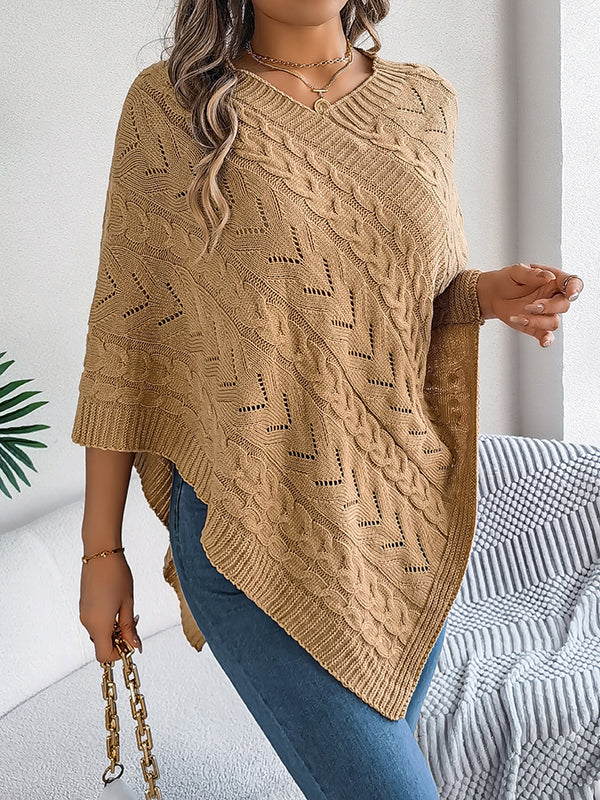 Half Sleeves Loose Solid Color V-Neck Cape - Image 10