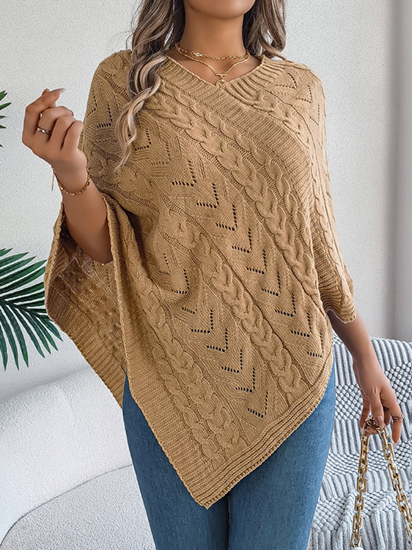 Half Sleeves Loose Solid Color V-Neck Cape - Image 11