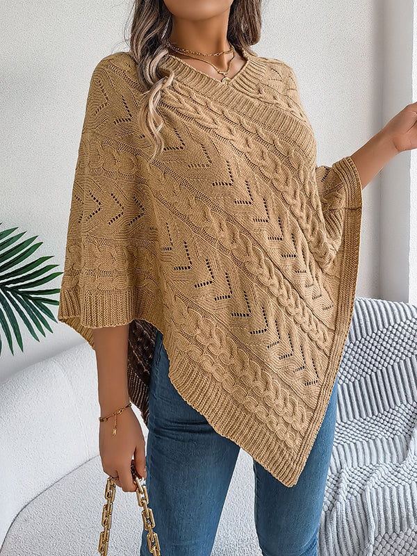 Half Sleeves Loose Solid Color V-Neck Cape - Image 12