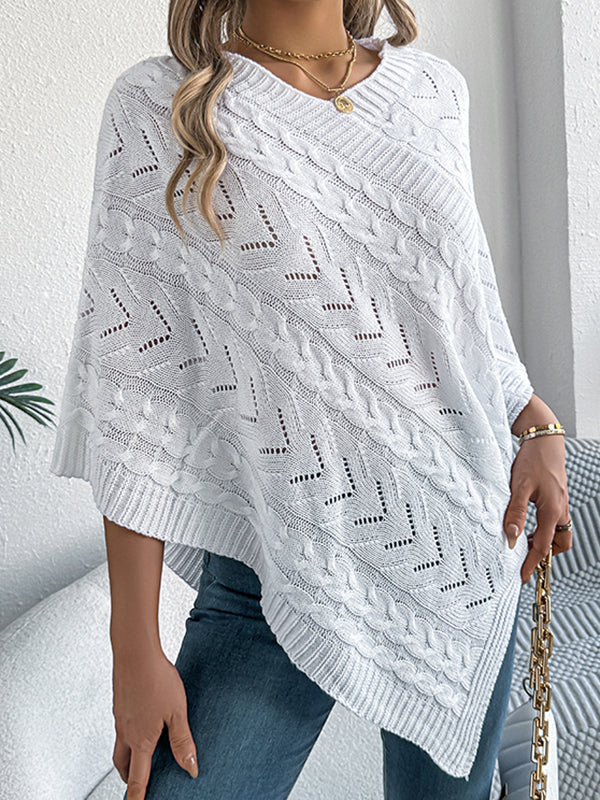 Half Sleeves Loose Solid Color V-Neck Cape - Image 2