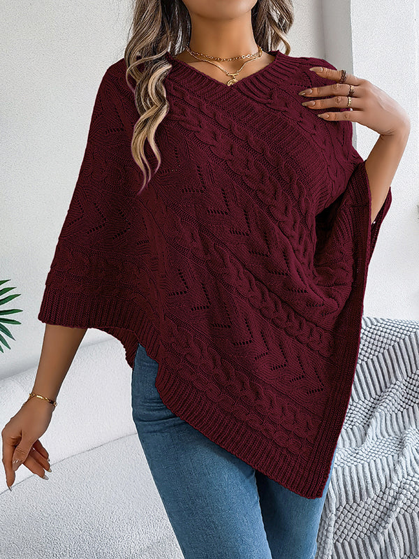 Half Sleeves Loose Solid Color V-Neck Cape - Image 3