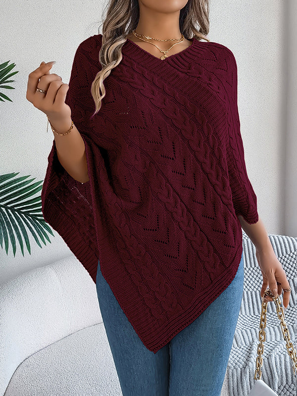 Half Sleeves Loose Solid Color V-Neck Cape - Image 4