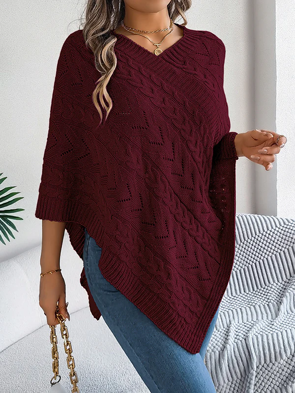 Half Sleeves Loose Solid Color V-Neck Cape - Image 5