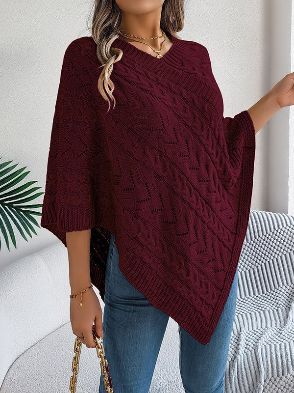 Half Sleeves Loose Solid Color V-Neck Cape - Image 6
