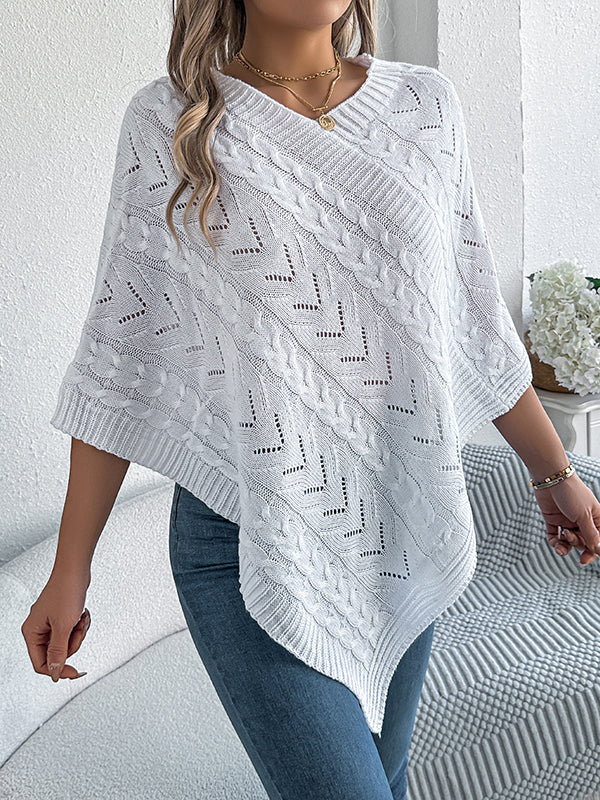 Half Sleeves Loose Solid Color V-Neck Cape - Image 7