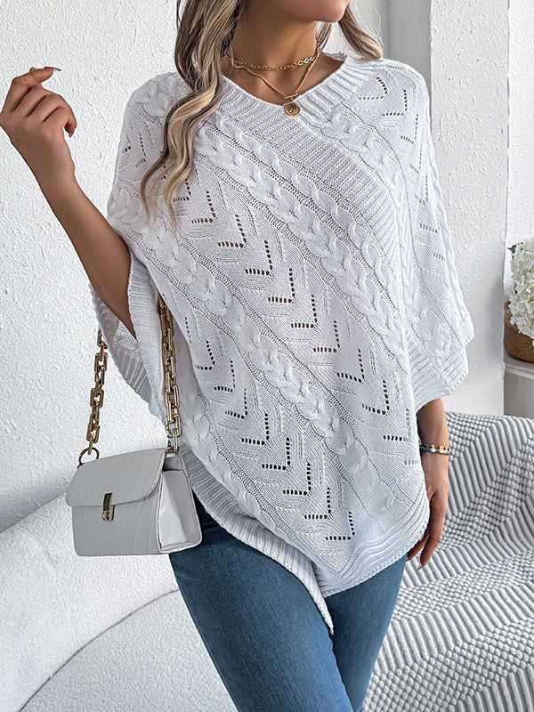 Half Sleeves Loose Solid Color V-Neck Cape - Image 8
