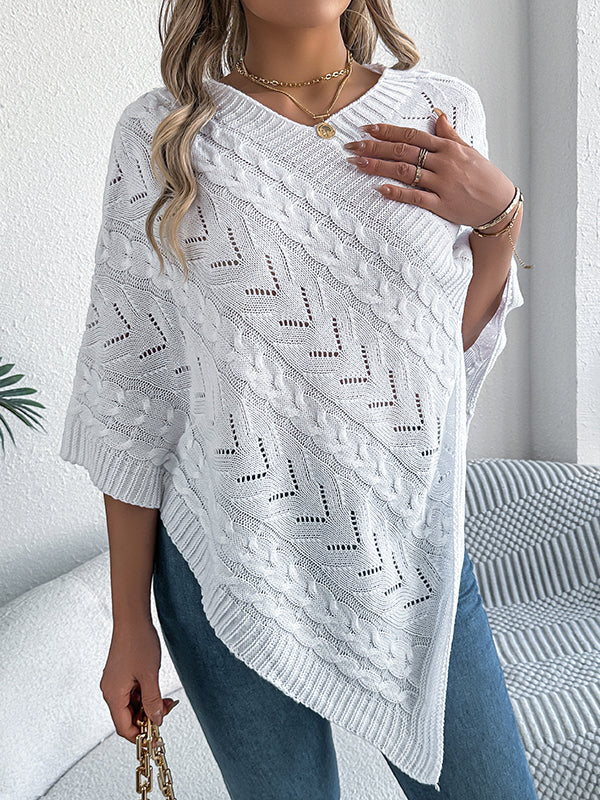 Half Sleeves Loose Solid Color V-Neck Cape - Image 9
