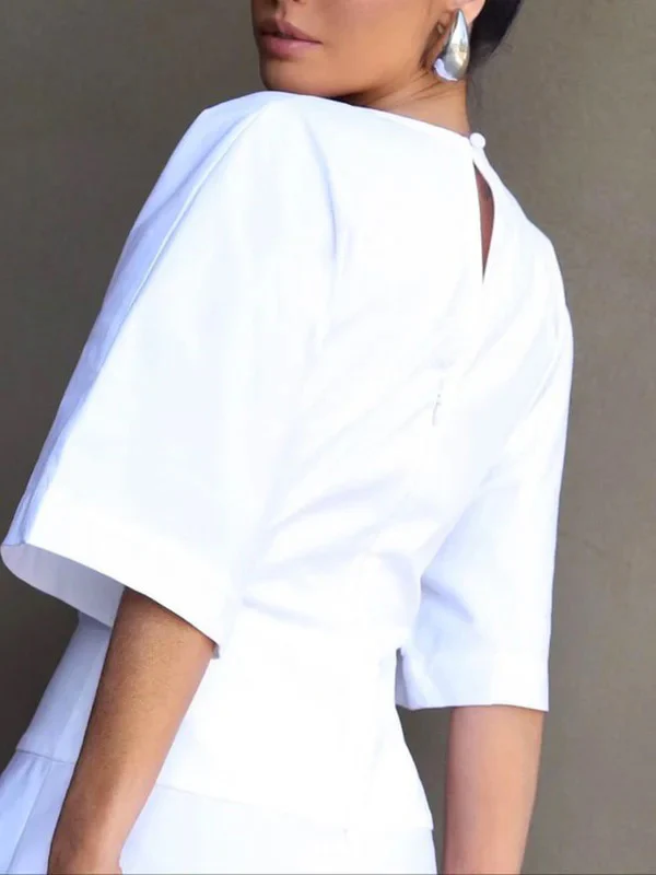 Half Sleeves Loose Solid Color Zipper Round-Neck Maxi Dresses - Image 3