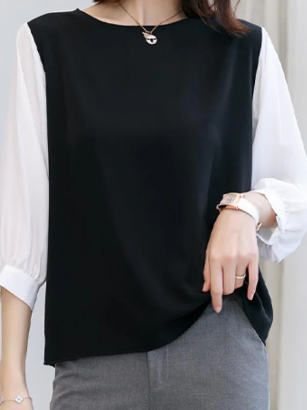 Half Sleeves Loose Split-Joint Round-Neck T-Shirts - Image 10