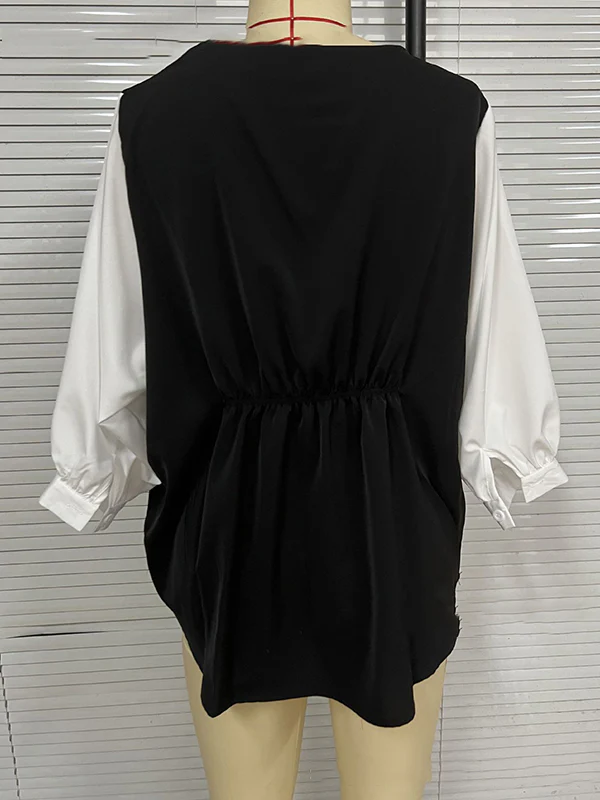 Half Sleeves Loose Split-Joint Round-Neck T-Shirts - Image 13