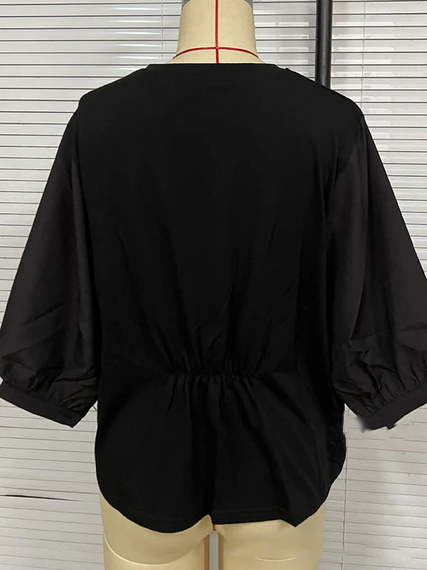 Half Sleeves Loose Split-Joint Round-Neck T-Shirts - Image 15