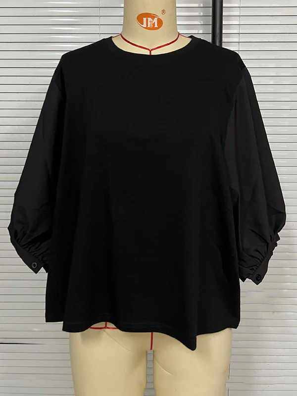 Half Sleeves Loose Split-Joint Round-Neck T-Shirts - Image 16