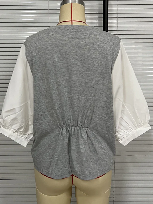 Half Sleeves Loose Split-Joint Round-Neck T-Shirts - Image 18
