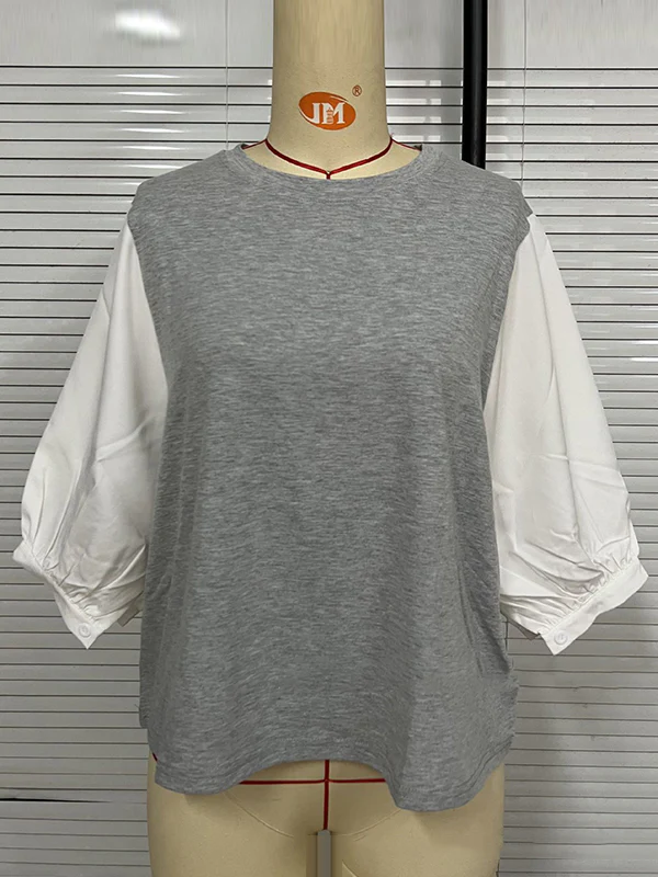 Half Sleeves Loose Split-Joint Round-Neck T-Shirts - Image 19