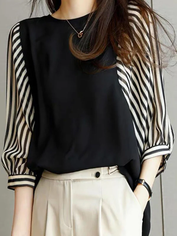 Half Sleeves Loose Split-Joint Round-Neck T-Shirts - Image 2
