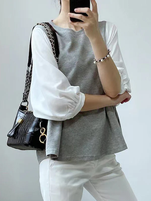 Half Sleeves Loose Split-Joint Round-Neck T-Shirts - Image 4