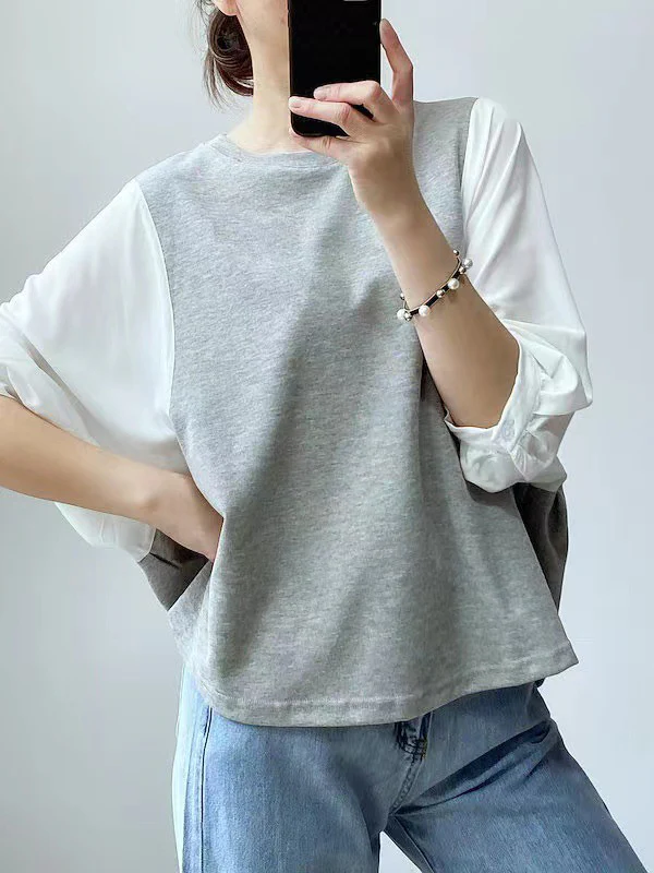 Half Sleeves Loose Split-Joint Round-Neck T-Shirts - Image 5
