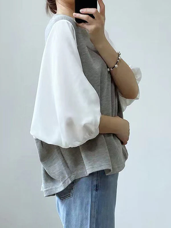 Half Sleeves Loose Split-Joint Round-Neck T-Shirts - Image 6